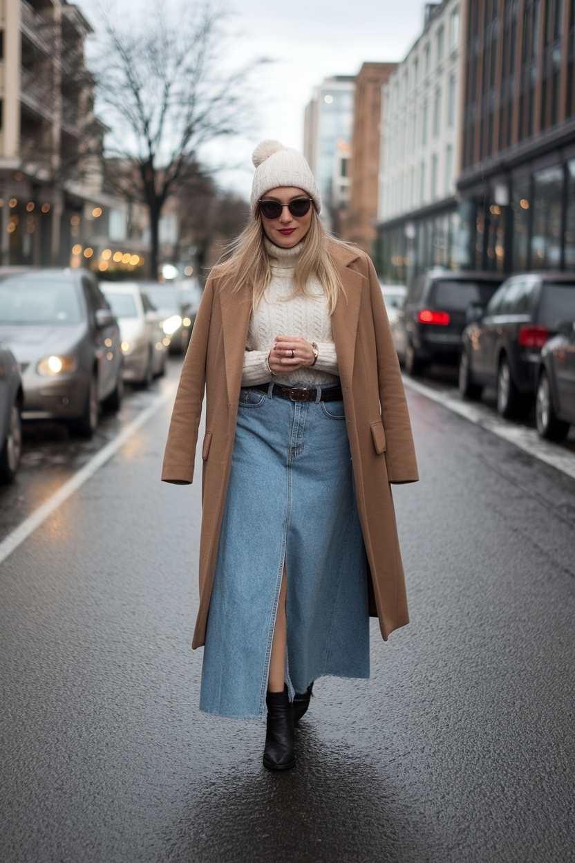 Long Denim Skirt Outfit Winter: Trendy and Comfortable outfit idea