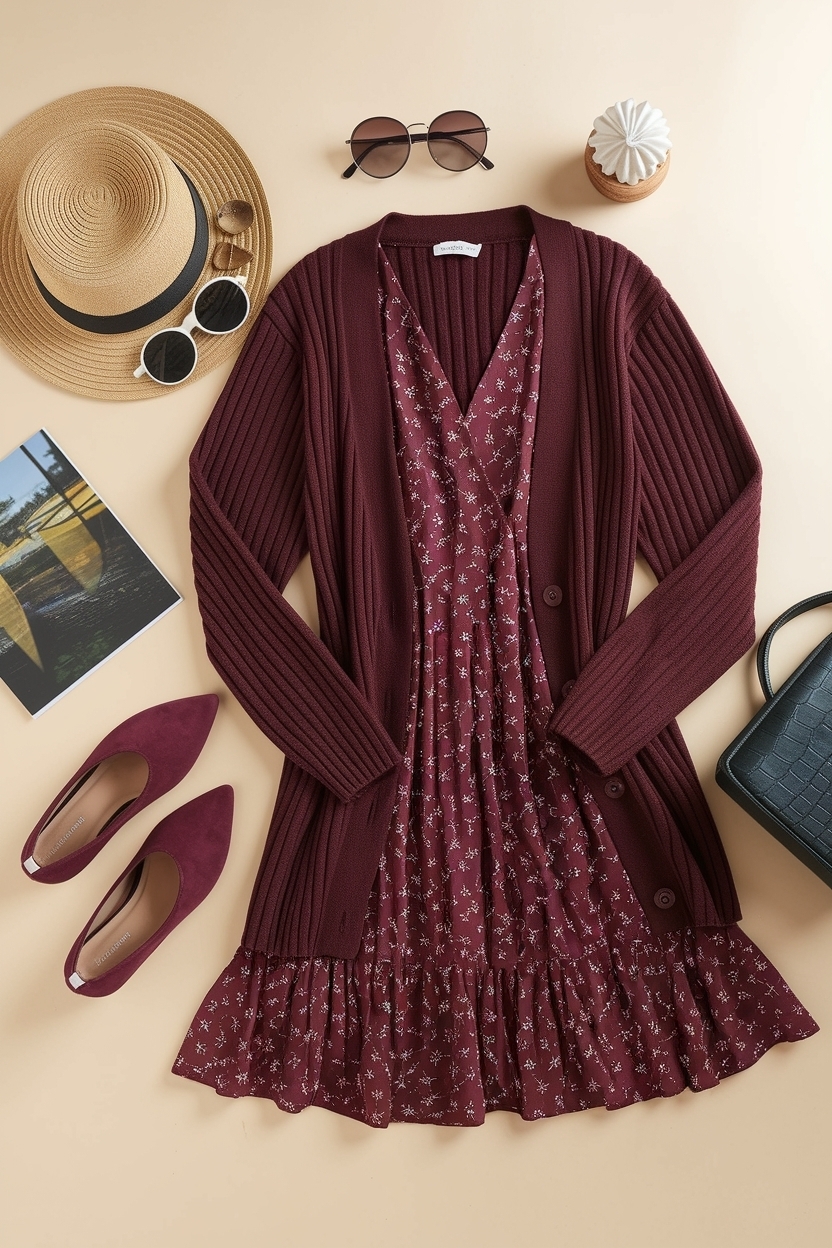 Maroon Cardigan Outfit for Women: Trendy and Warm outfit idea
