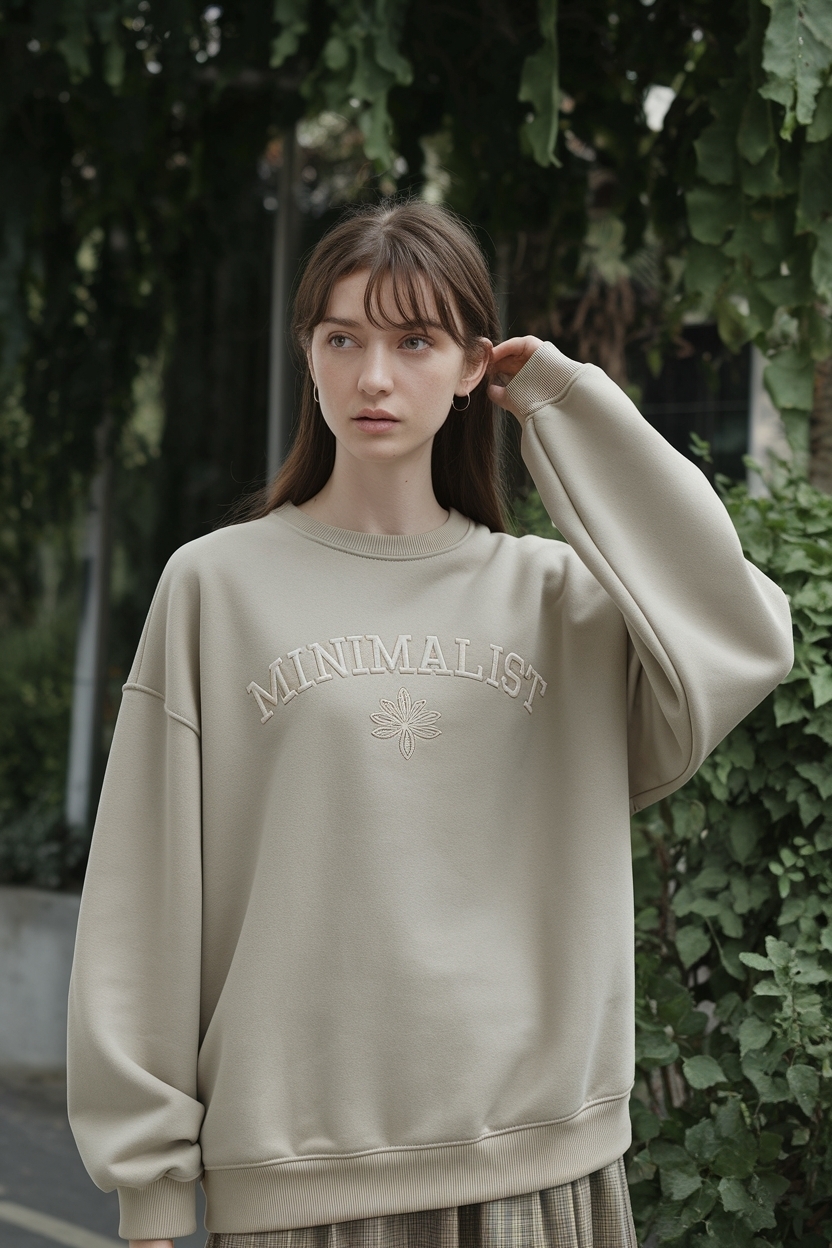 Minimalist Sweatshirt Soft Girl Tone Day Outfit Ideas outfit idea