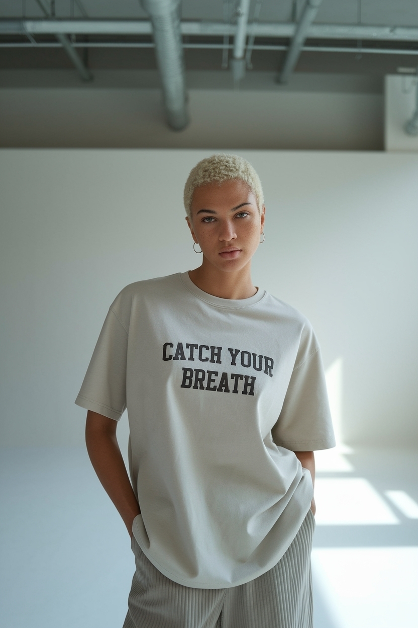 Model in Neutral Catch Your Breath T-Shirt: Effortless Style outfit idea