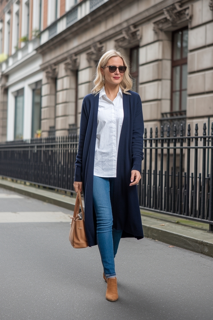 Navy Blue Long Cardigan Outfit Women for Timeless Appeal outfit idea