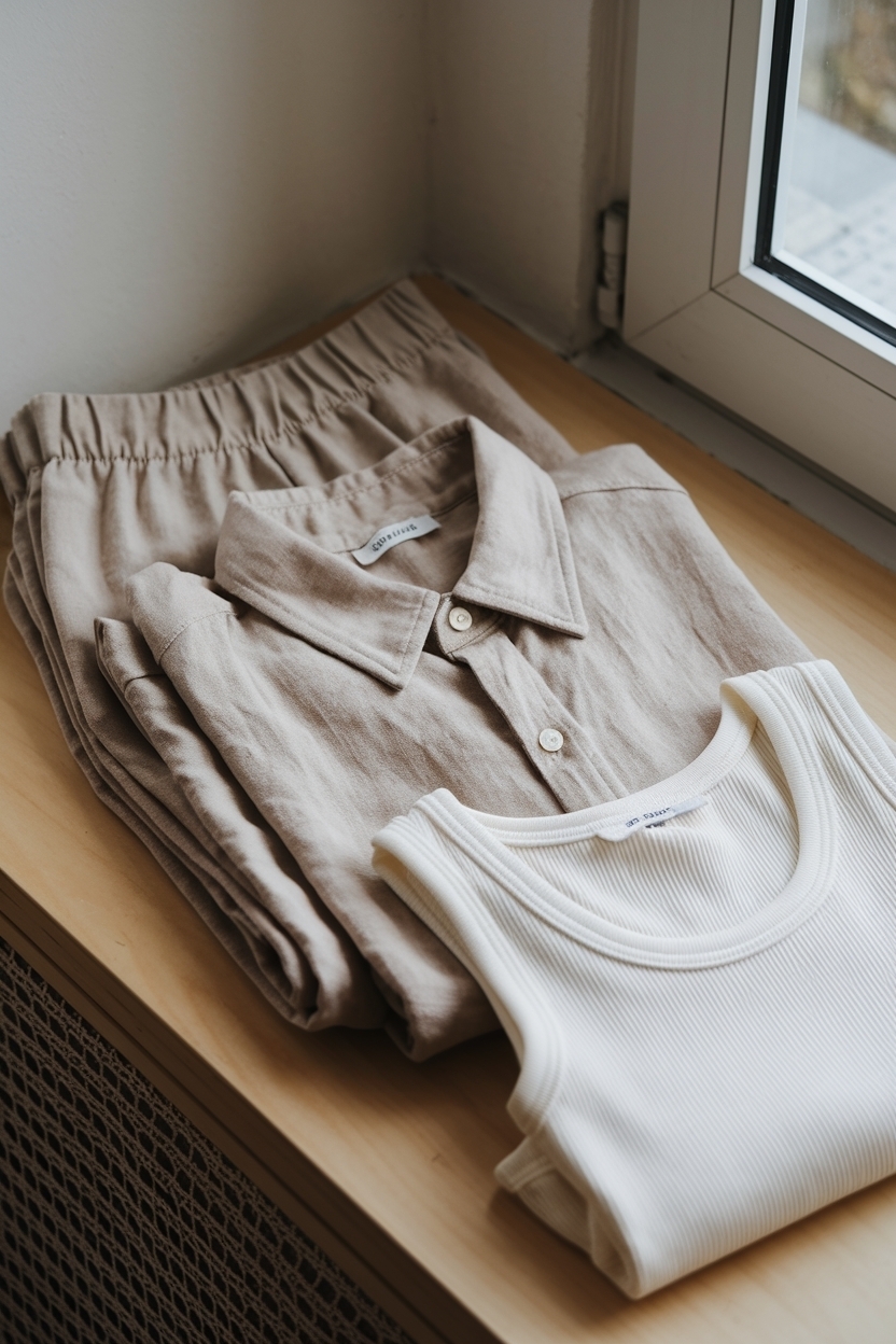 Neutral Capsule Wardrobe Layout with Linen Essentials outfit idea