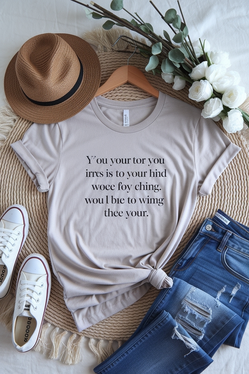 Neutral Cotton Tee with Printed Affirmat: Style Tips outfit idea