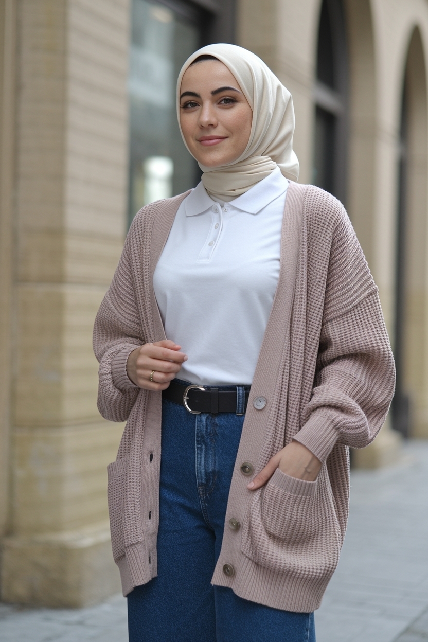 Outfit Polo Cardigan Women Hijab: Effortless Fashion Tips outfit idea