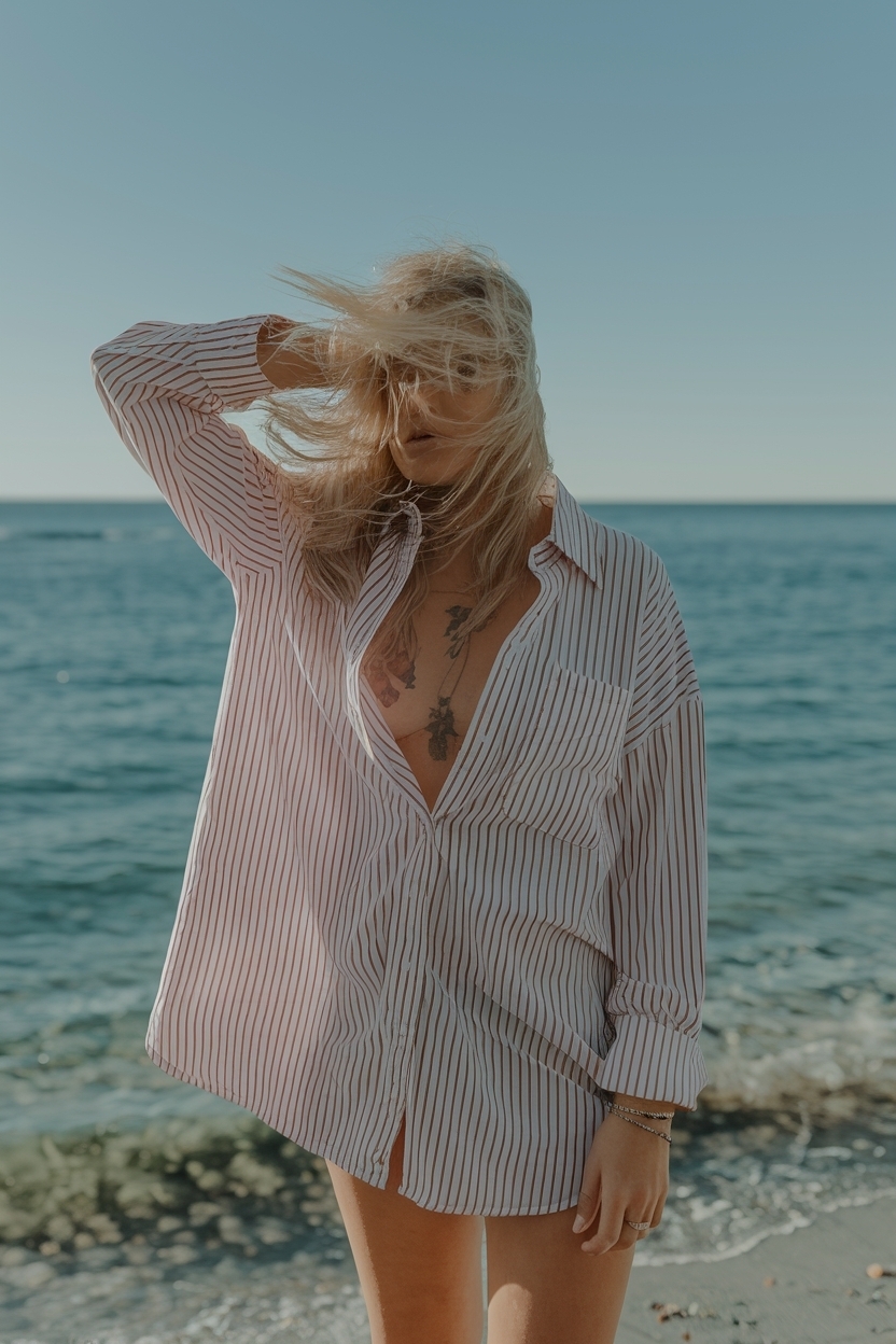 Over Size Shirt Outfit Women Beach: Style Tips and Trends outfit idea
