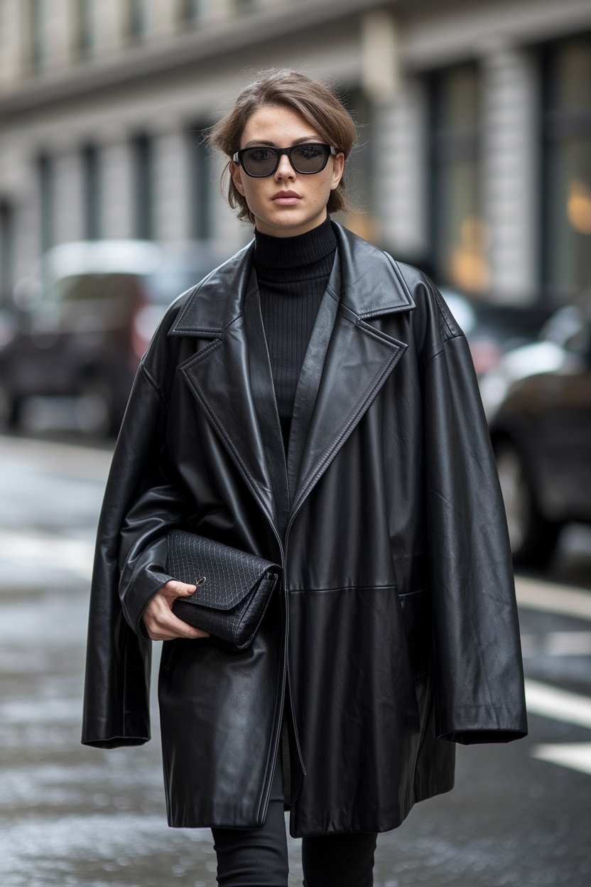 Oversized Black Leather Jacket Outfit: Make a Bold Statement outfit idea