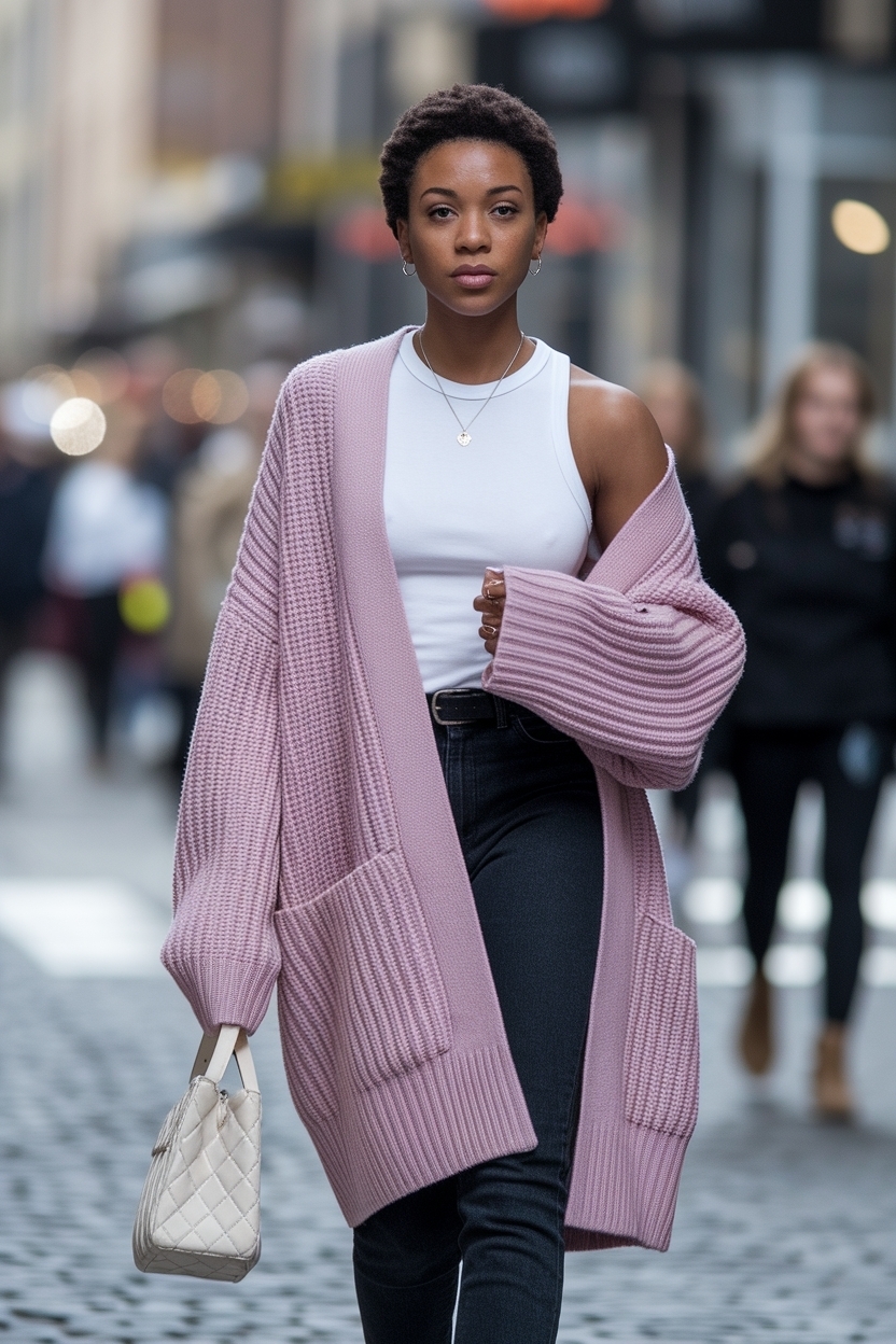 Oversized Cardigan Outfit Inspirations for Black Women outfit idea