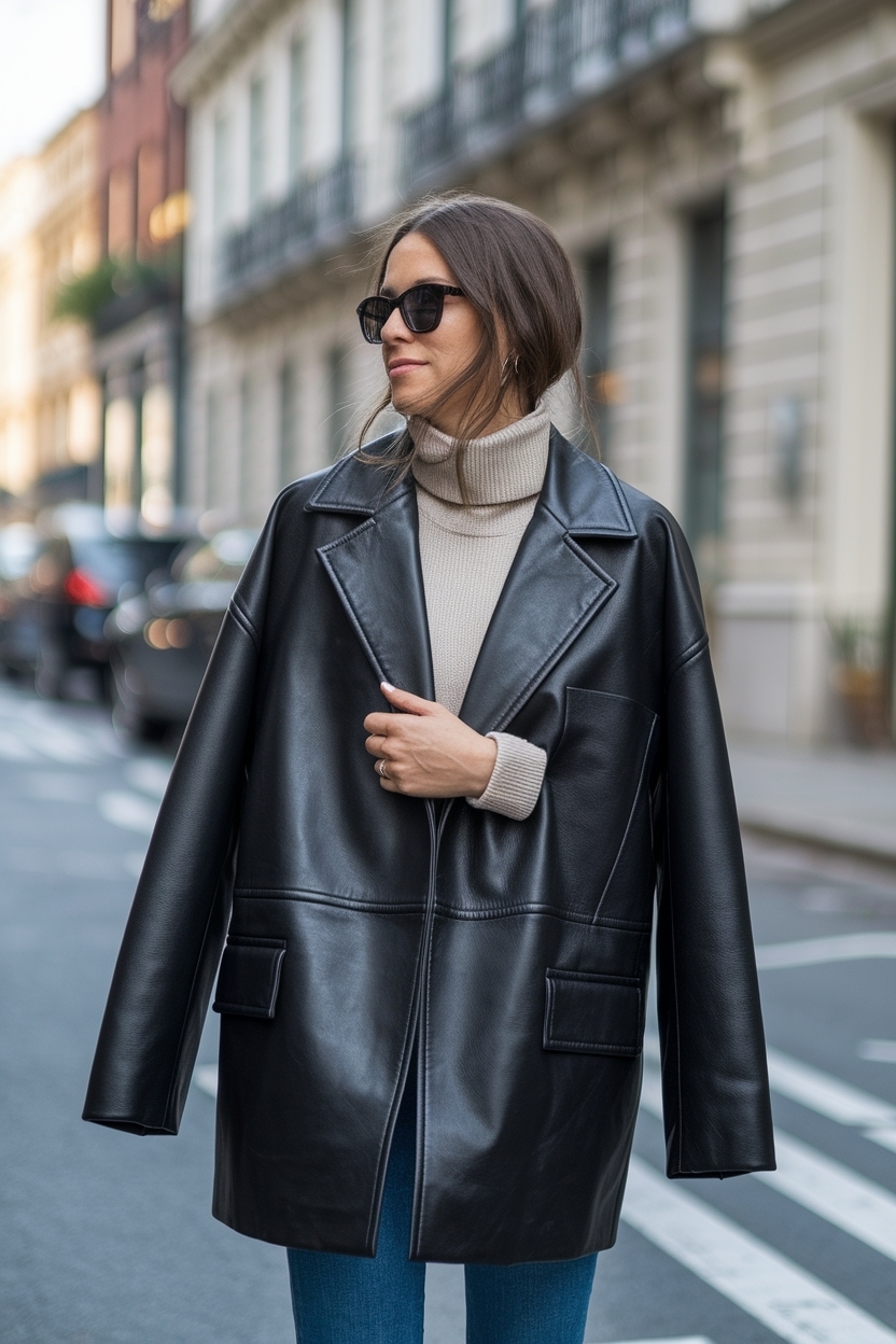 Oversized Leather Jacket Outfit for Women: Making a Statement outfit idea