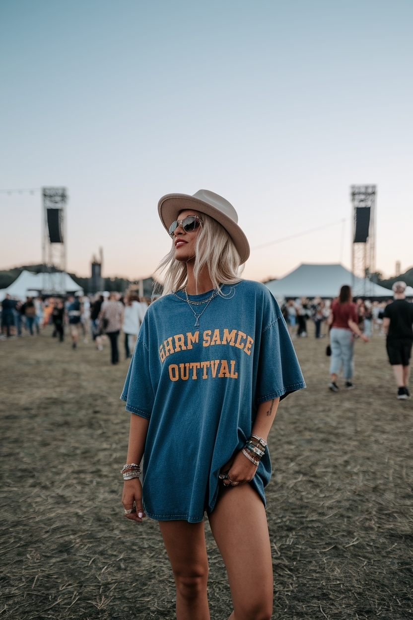 Oversized T-Shirt Festival Outfit for Women: Comfy & Chic outfit idea