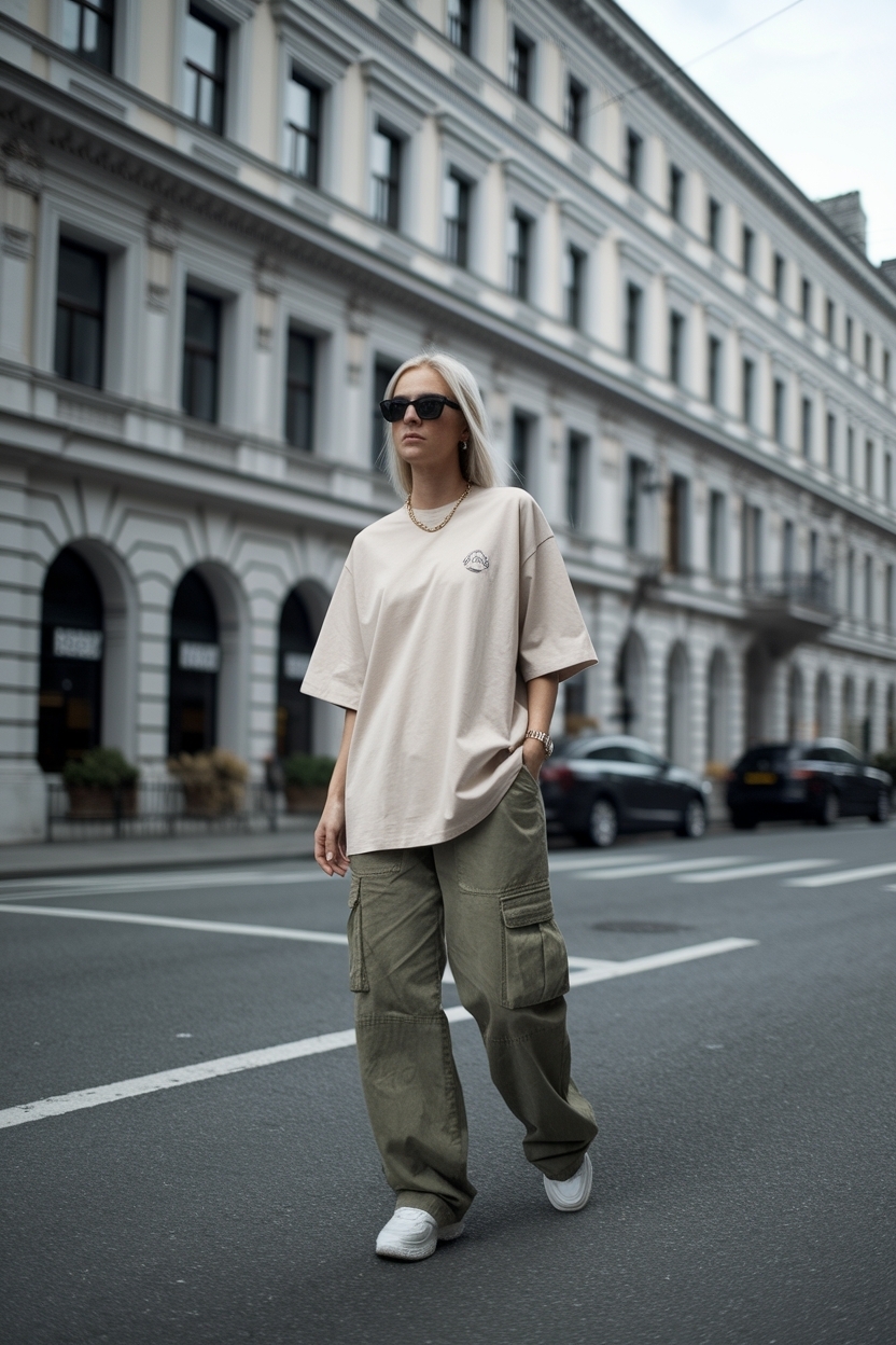 Oversized Tshirt with Cargo Pants Outfit: Fashion Forward outfit idea