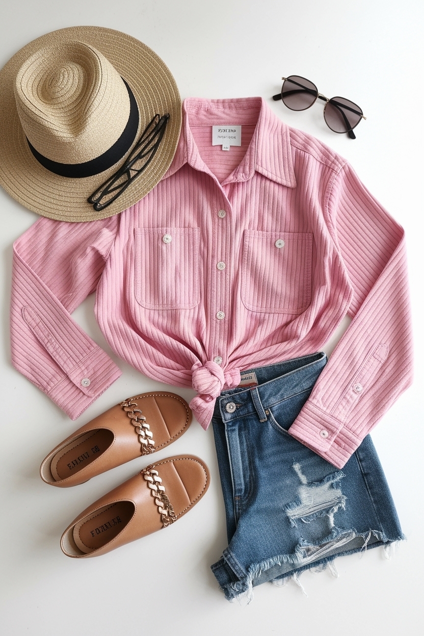 Trendy Pink Button Up Shirt Outfit for Black Women outfit idea