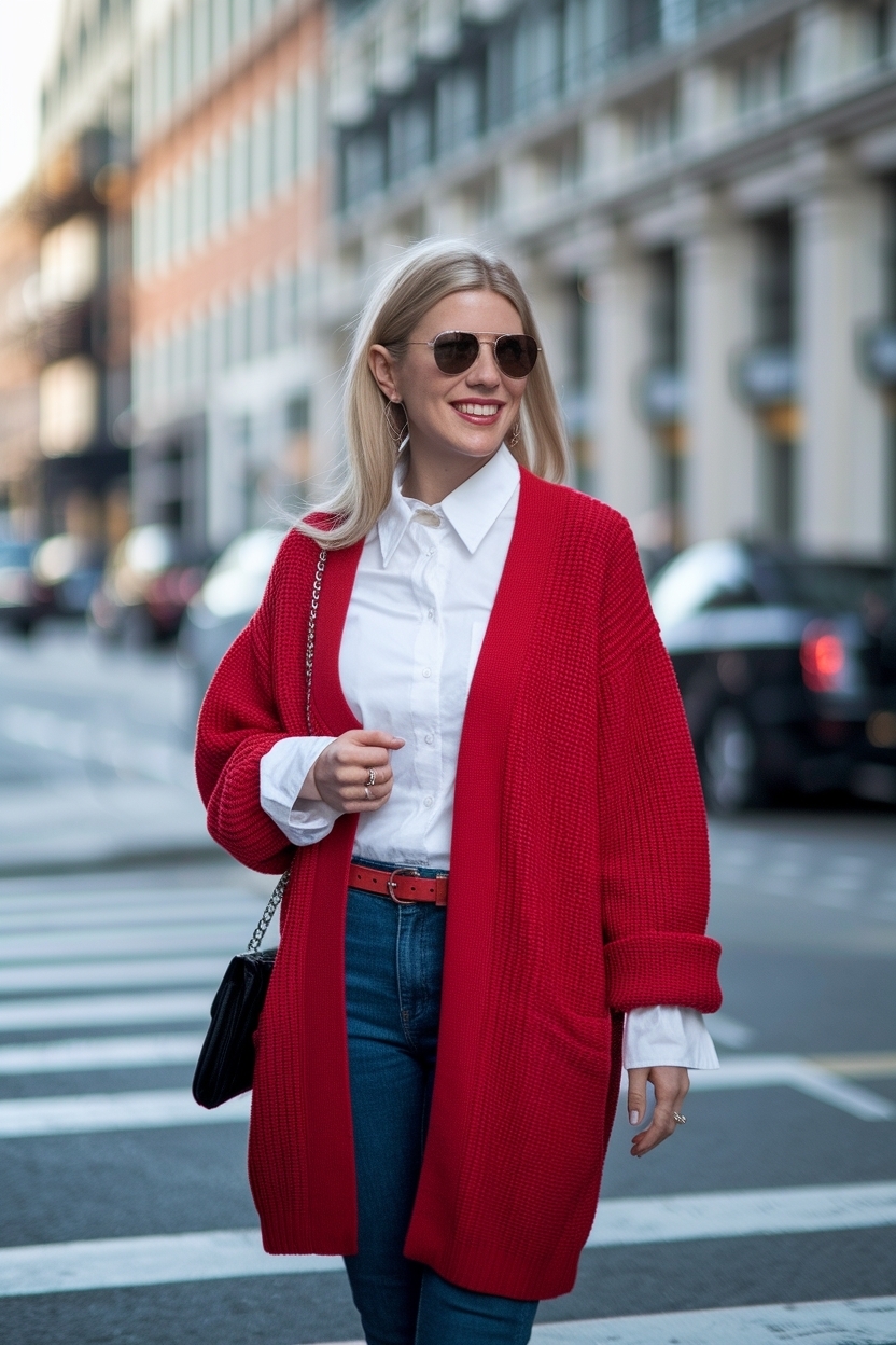 Bold Red Cardigan Outfit for Women to Stand Out outfit idea