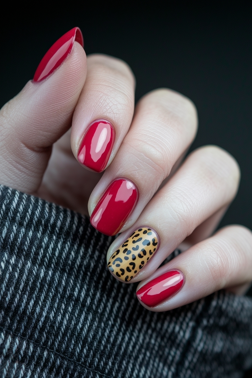 Red Nails with Cheetah Print: Edgy Nail Design Inspiration outfit idea
