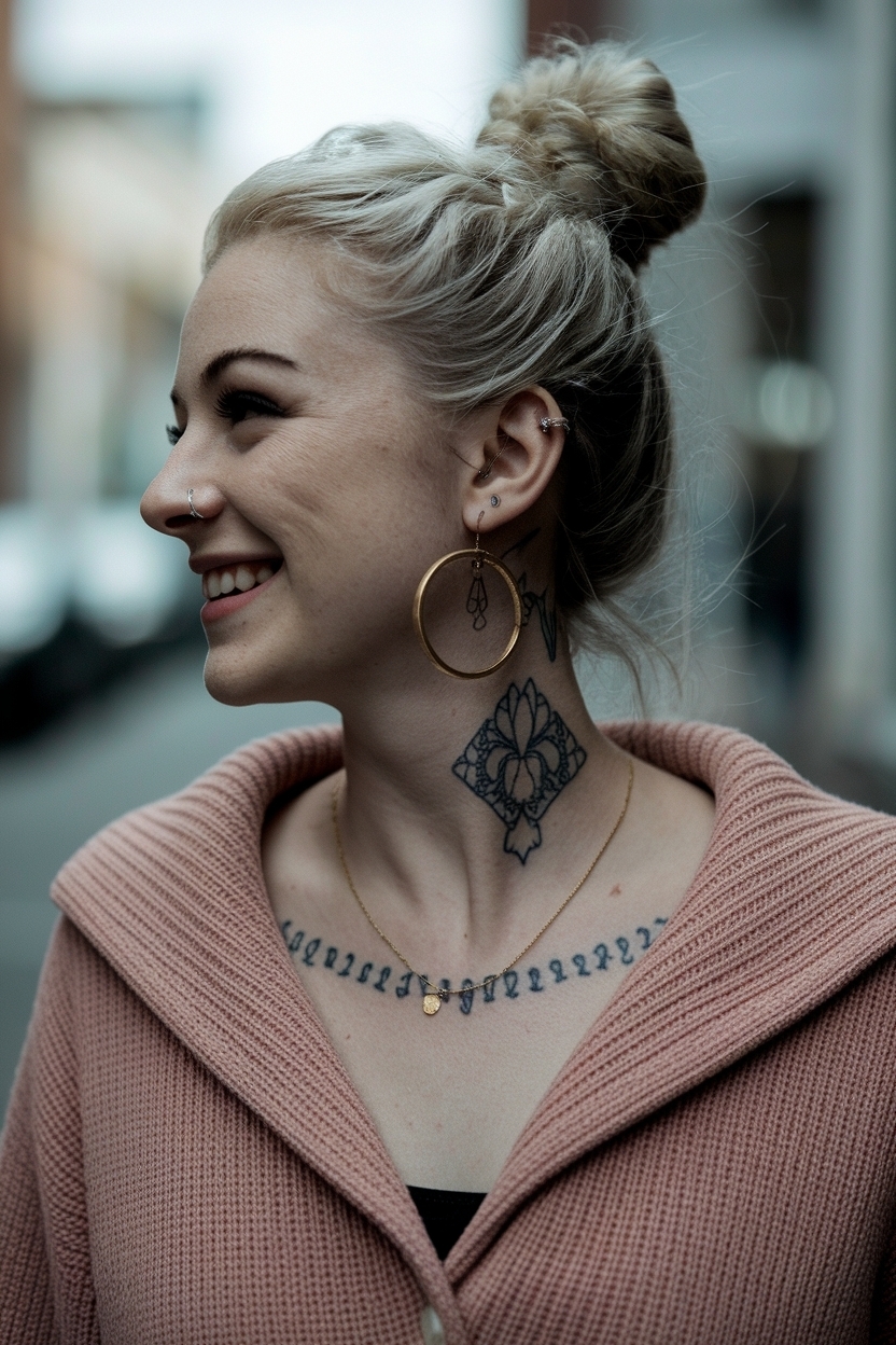 Simple Neck Tattoos for Women: Minimalist Approaches outfit idea