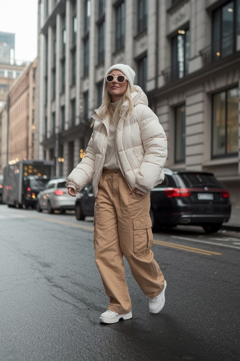 Tan Cargo Pants Outfit Winter: Warm Tones for Cold Days outfit idea