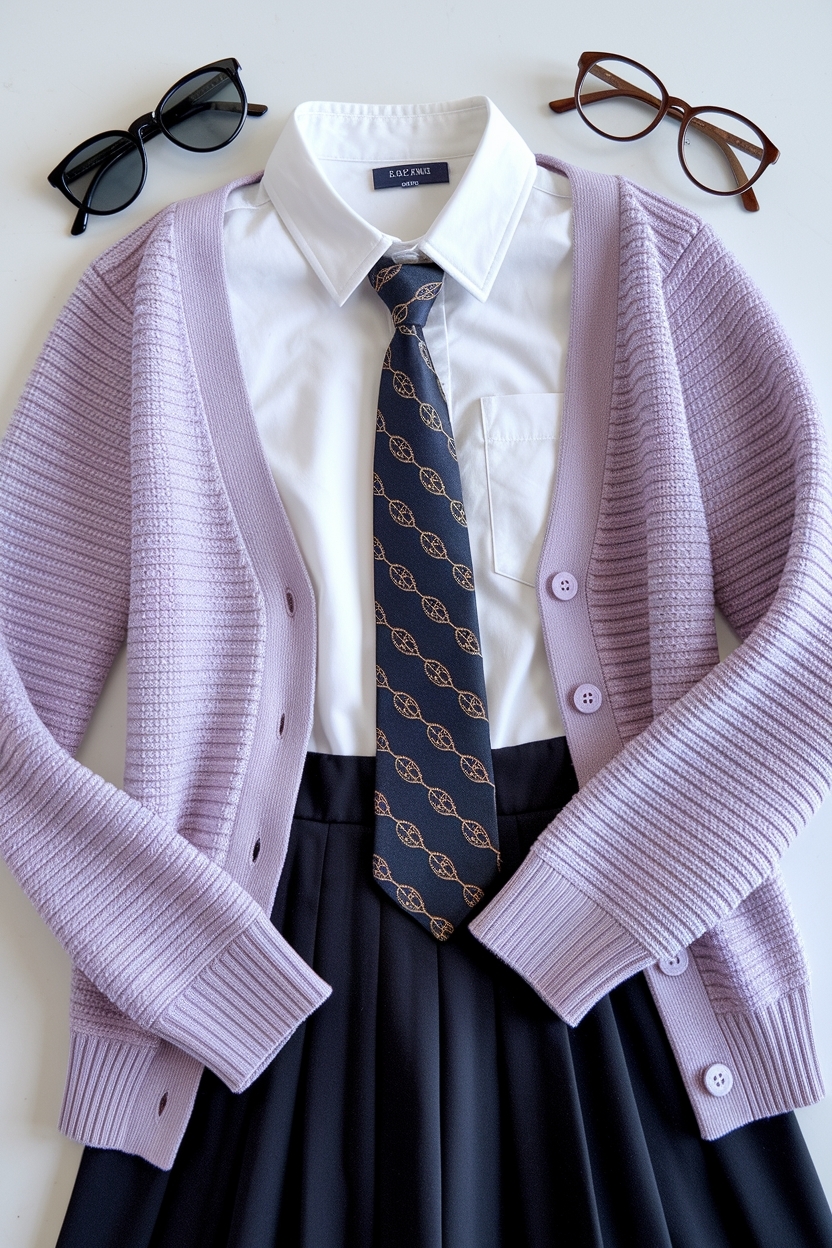 Tie and Cardigan Outfit for Women: A Classy Combination outfit idea