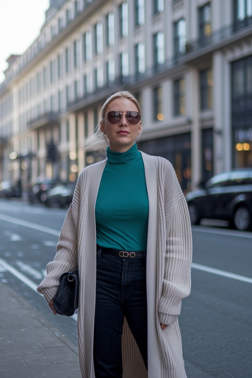 Turtle Neck with Cardigan Outfit Women: Layered Perfection outfit idea