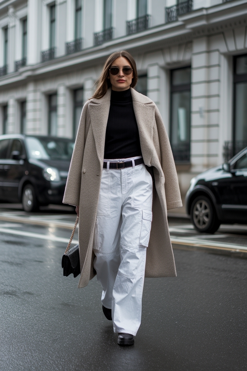 White Cargo Pants Outfit Winter: Stay Stylish and Warm outfit idea