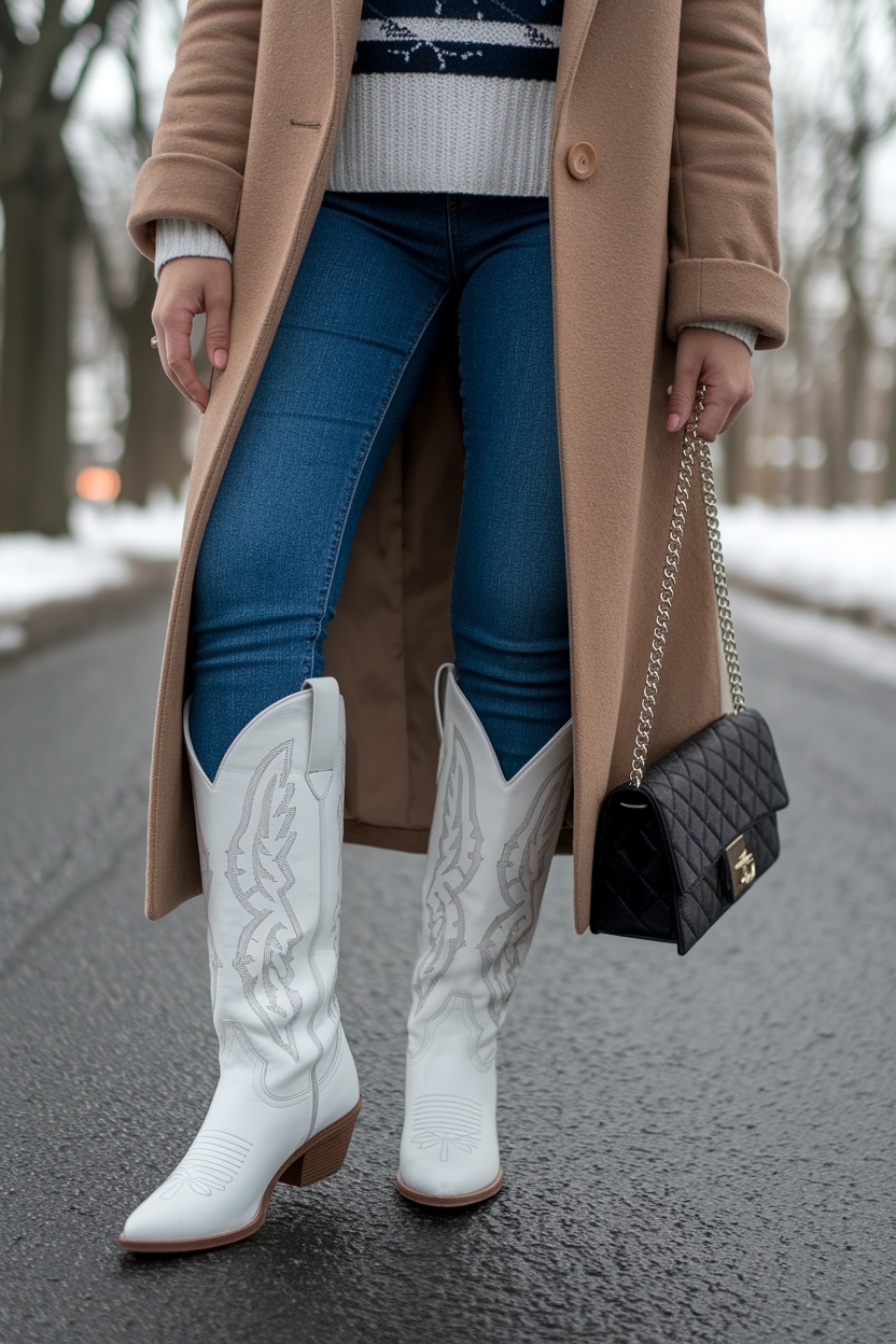 White Cowboy Boots Outfit Winter: Fresh and Fashionable outfit idea