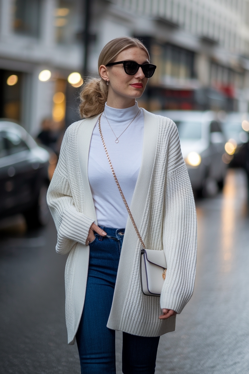 White Knit Cardigan Outfit Women: Chic Looks outfit idea