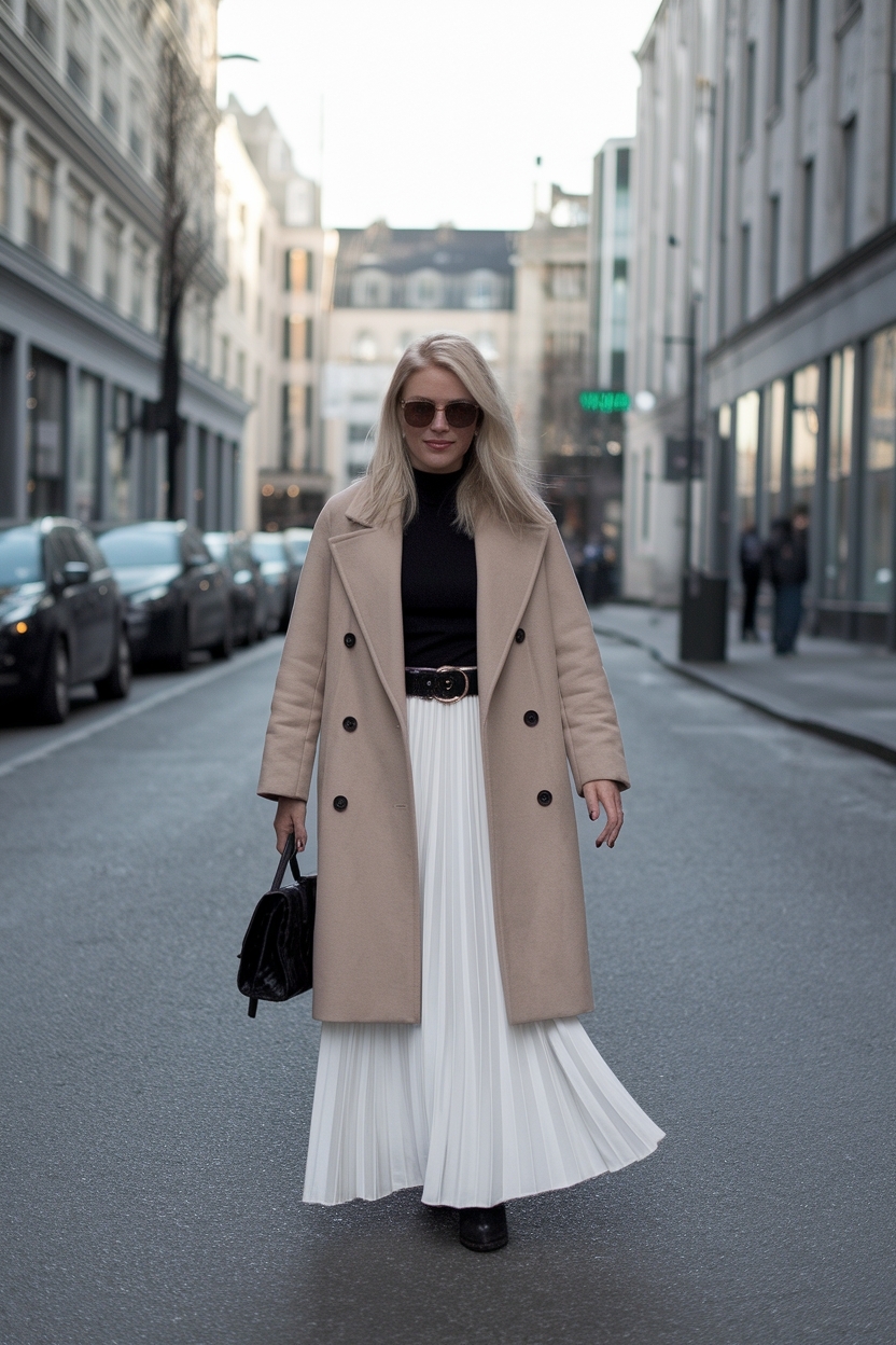 Stylish White Maxi Skirt Outfit Winter for All-Day Wear outfit idea