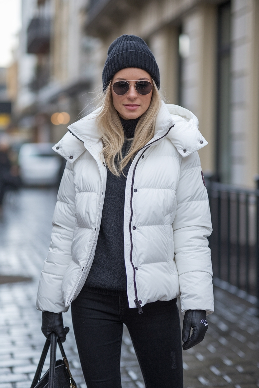 White Puffer Jacket Outfit Winter: Stay Warm and Fashionable outfit idea