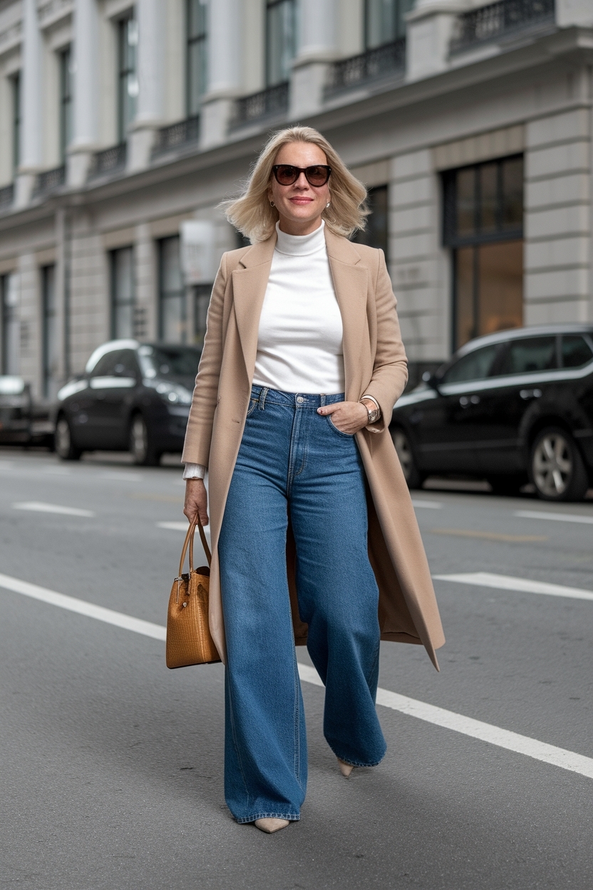 Wide Leg Jeans Outfit Over 40 Women: Chic and Timeless Styles outfit idea