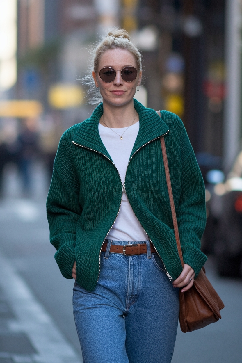 Zip Up Cardigan Outfit Women for Cozy Days outfit idea